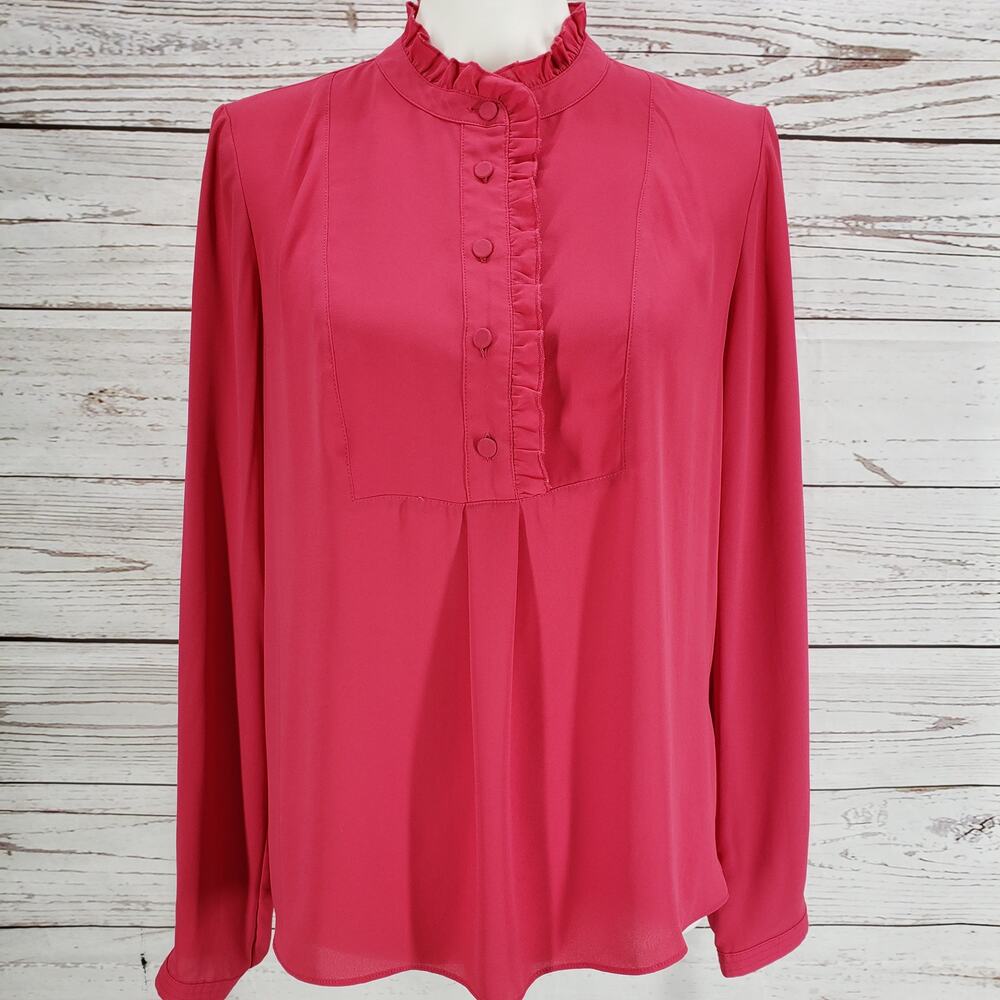 J.CREW Women's Pink Ruffled Half Button Long Sleeve Top Size 4
